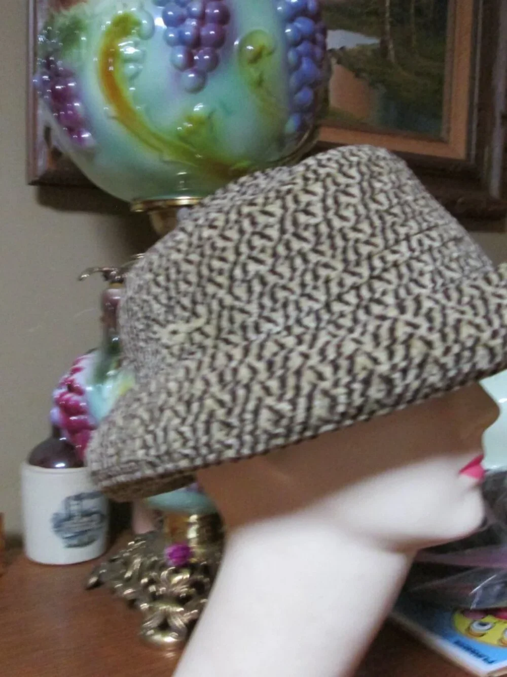 Vtg Brown tan acrylic up rim bucket hat one size